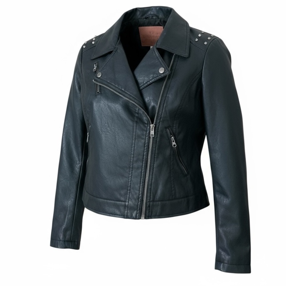 Miss London studded black leather jacket